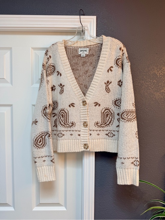 American Eagle Outfitters Sweaters - American Eagle Outfitters Cream Cardigan with Brown Paisley Motif